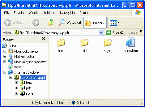 Okno programu Microsoft Internet Explorer po poczeniu z serwerem FTP